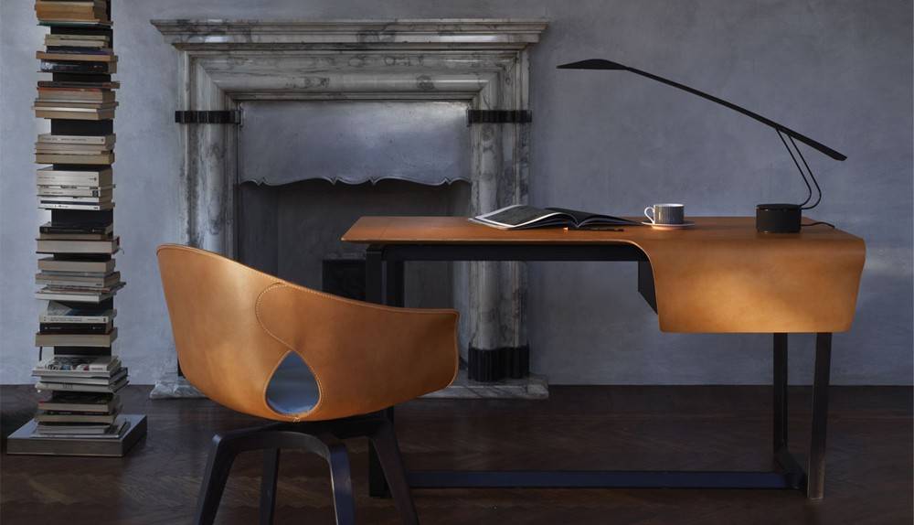 Bureau FRED Poltrona Frau : Design Roberto Lazzeroni, Cuir et Bois Massif
