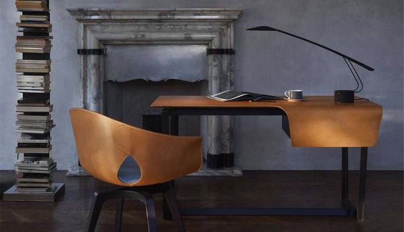 Bureau FRED Poltrona Frau : Design Roberto Lazzeroni, Cuir et Bois Massif